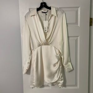 NWT Zara Satin Effect Long Sleeve Mini Dress - Size Medium - Oyster White
